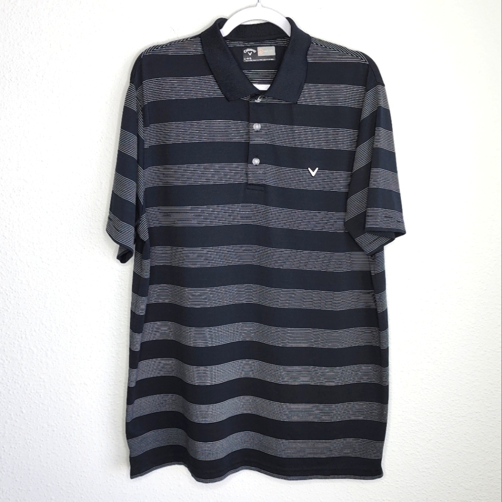 Callaway Opti Dri Golf Polo Stripes Black White Large